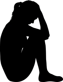 graphic of figure sitting on floor holding their head