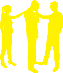 graphic of 2 people with hands on shoulder of third person