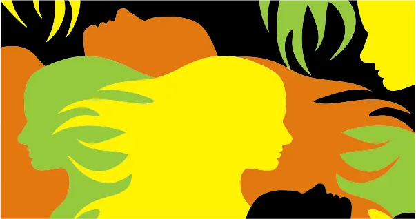 graphic of orange, green, yellow figures overlapping